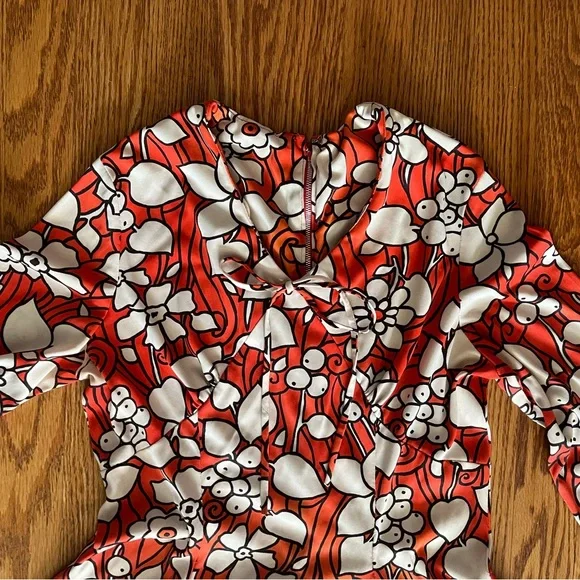 Vintage 1970’s Mod or Gogo Red & White Floral Long Sleeve Dress with Bloomers - Picture 6 of 8